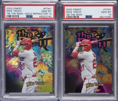 Lot Of (2) 2020 Topps Finest 98 The Man #FTM1 Mike Trout Including Gold Refractor - PSA GEM MT 10